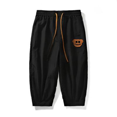 China Anti-wrinkle for the summer of 2023, the new ice silk quick-drying bear head embroidered cropped pants for boys are air-co loose and casual for sale