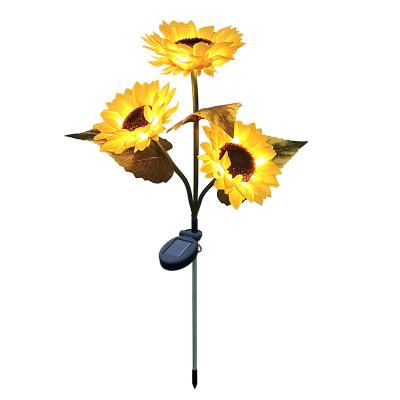 China Warehouse 3 Head Solar Flower Lamp Outdoor Waterproof Sunflower Control Simulation Sunflower Decorative Light Garden LED Light for sale