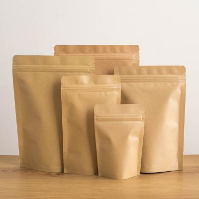 China Recyclable Resealable Holder Up Kraft Paper Pouch Bag Aluminum Coating Heat Sealable Paper Packaging Bag For Flour Powder Snack for sale