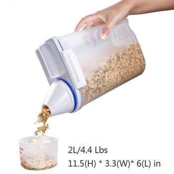 China 2019 New Heatable Kitchen Rice Storage Bin Heatable Plastic Cereal Container with Pour Spout and Measuring Cup for sale