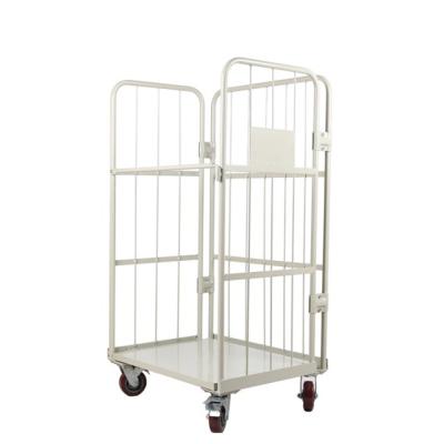 China Foldable Manufacturer Logistics Trolley Cage Car Warehouse Metal Wire Mesh Cargo Storage Roll Cage for sale