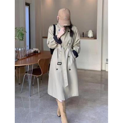 China Anti-wrinkle Women's Long Trench Coat Classic Slim Overcoat Windproof Cross Lapel Loose Fit Jacket With Belt for sale