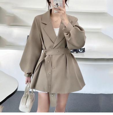 China Anti-wrinkle Korean style fashion anorak high street outer wear drape suit jacket lantern sleeve women chic trench coat for sale