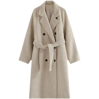 China Anti-wrinkle Korean fashion coat woolen women thickened cross belted long sleeve overcoat female for sale