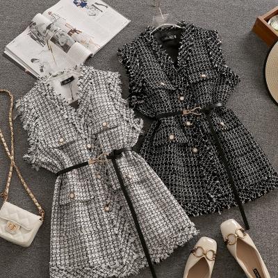 China Breathable French Style Doll Collar Women Suit Vest Jacket Female Outwear Retro Sleeveless Vest Coat With Belt for sale