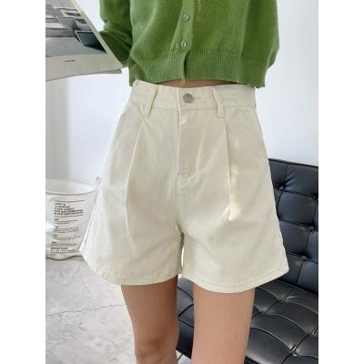 China QUICK DRY Korean Style All Match High Waist Button Up A Line Jeans Females Shorts White Women Straight Denim Shorts Custom Made for sale