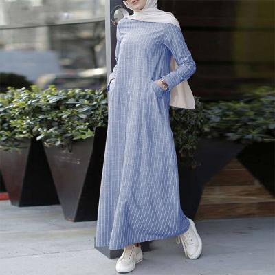 China Arabic Women Big Size Pocket Stripe Islamic Kaftans Abaya Wholesale Soft And Comfortable Wholesale Super Long Sleeve Maxi Muslim Dress for sale