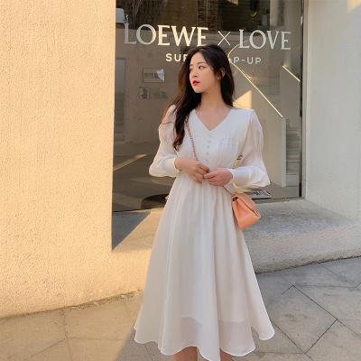 China Chic High Line Women's Size A Casual Dresses Long Spring Dresses Autumn Casual O Neck Long Sleeve Anti-Static Elegant Solid Ladies for sale