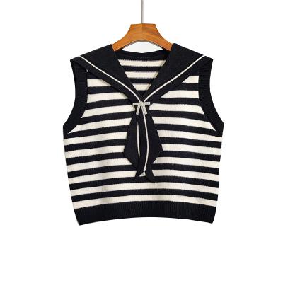 China Anti-Wrinkle Retro Sailor Collar College Style Pull Over Knitted Slotted Striped Women Parcour Jacket Shawl Sweater for sale