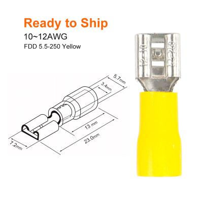 China Yellow Crimp FDD5.5-250 10~12AWG Female PVC Insulated Plugs Quick Crimp Electrical Terminal Connector FDD 5.5-250 FDD5.5-250 for sale