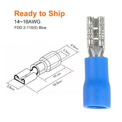 China FDD2- 110(5) Blue Cold Pressure 14~16AWG Brass Electric Spade Crimping Male Female Disconnects Pin Terminals FDD 2 110(5) FDD2- 110(5) for sale