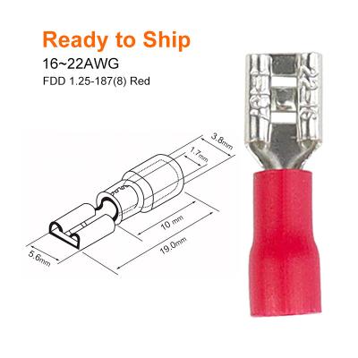 China Wholesale Red FDD1.25- Spade Type 16~22AWG Red To 187(8) Wire Quick Female Terminal Connector FDD 1.25- 187(8) FDD1.25- 187(8) Red for sale