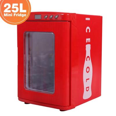 China Multi-Function Portable DC AC Fridge Refrigerator Glass Door No Noise DC12V 25L Cute Cooler Refrigerator And Warmer Mini Box Fridge for sale