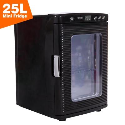 China High Quality Portable DC AC Fridge Refrigerator Manufacturers No Noise Cute Glass Door 25L DC12V Cooler Refrigerator And Box Mini Mini Warmer Fridge for sale