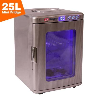 China New Design Portable 25L DC AC Fridge Glass Transparent Door DC12V No Noise Cute Cooler Refrigerator and Warmer Mini Box Fridge for sale