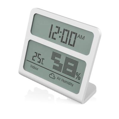 China ABS Plastic New Design Large LCD Display Digital Thermometer Hygrometer With Clock for sale