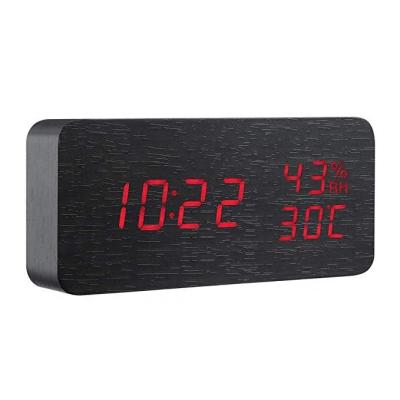 China Hot Selling LUMINOVA Led Display Voice Digital Sound Table Led Wooden Alarm Clock for sale