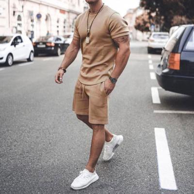 China 2021 QUICK DRY mens summer casual shorts sets solid T-shirt +shorts male tracksuit set 2 pieces mens sets OEM custom whosale for sale