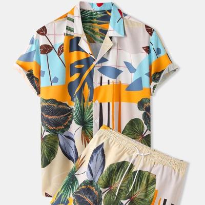 China 2022 Summer New Hawaiian Beach Print Wholesale Hot QUICK DRY Full Wear Men's Two Piece Shirts And Shorts Set for sale