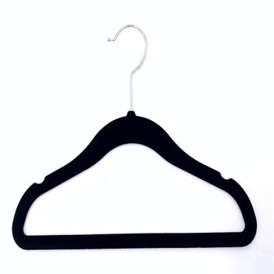 China Hot Selling Children's Velvet 30CM Bathroom Non Slip Hanger Space Saving Flocked Hanger For Children's Clothing Skirts for sale