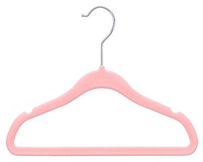 China Wholesale Durable Pink Eco Friendly Kids Felt Hangers Classic Velvet Kids Hangers Non Slip For Clothing Clothes for sale