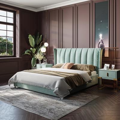 China Knock Down Mornadi Luxury High Quality Velvet Fabric Slats Wooden Support Bed for sale