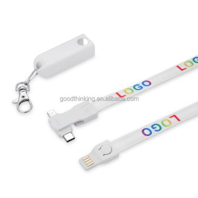 China Camera Charging Cable Lanyard 3 in 1 Portable Custom Braided c Logo Micro USB Cable Fast Charging Data Cable 90CM For Phone for sale