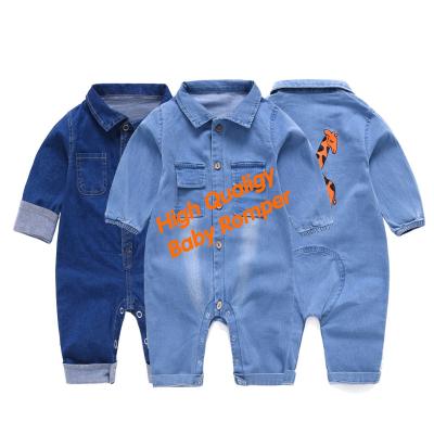 China Casual Bulk Buy Infant Boy Clothes Cute Baby Boy White Romper Denim Baby Long Sleeve Rompers Clothes for sale