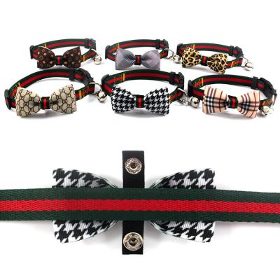 China 2021 Famous Brand Fashion Classic Luxury Design Printed Personalized Cat Bow Tie Dog Pet Collar With Bell for sale