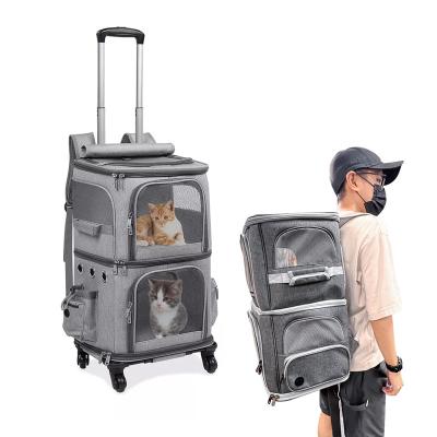 China OEM Manufacturer Detachable Portable Travel Sustainable Pet Carrier with Wheels for 2 Cats for sale