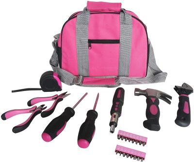 China Modern Ladies Pink Tool Kit Tool Bag DIY Set Household Home Tool Kit With Compact Storage Bag for sale