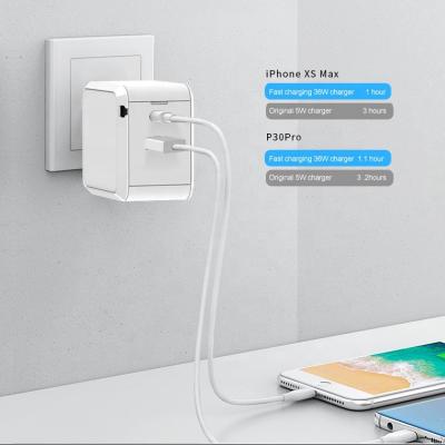 China 2021 New Model Hot Selling GaN Charger 36W PD EU Plug Wall Super Fast Mobile Phone Charger for sale