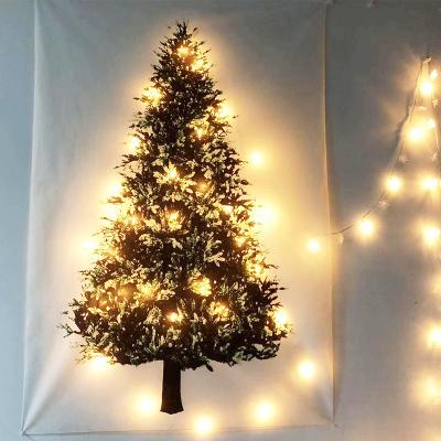 China Art Decor Christmas Tapestry Shiny Christmas Green Tree Wall Art For Living Room Bedroom Gold Wall Hanging Brown Decorative Gifts for sale