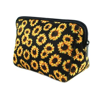 China Lady Custom Logo Neoprene Cosmetic Pouch Travel Zipper Makeup Toiletry Bag for sale