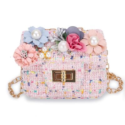 China Wholesale Daily Used Mini Pearl Chain Kids Purse and Handbags Crossbody Flower Shoulder Princess Bag for Little Girls for sale