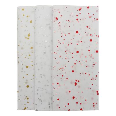 China White Parchment Background with Gold Silvia Spots Design Custom Tissue Red Christmas Paper Wrapping Paper for sale