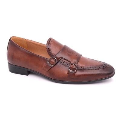 China Anti-slippery British Style Mens Shoes Polished PU Monk Strap Leather Shoes Men for sale