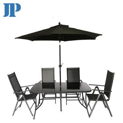 China Garden set tempered glass aluminum table chair fabric contemporary 8 pcs frame garden bisto furniture for sale