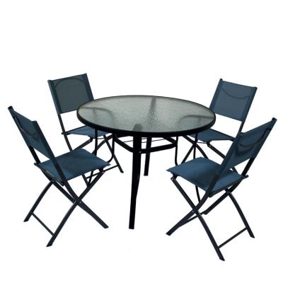 China Modern Luxury Outdoor Patio Modern Metal 5pcs Balcony Ways Dining Garden Furniture Sets With Umbrella for sale