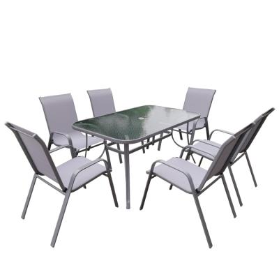 China Wholesale 7pcs Modern High Quality Steel Outdoor Garden Patio Furniture Dining Set for sale