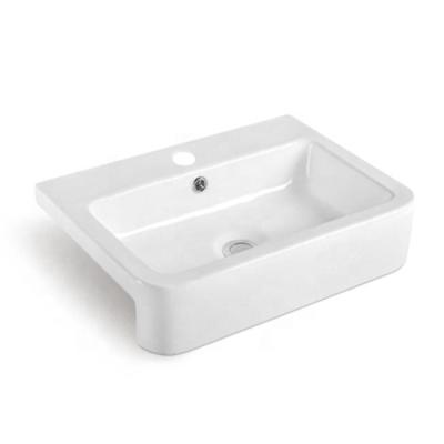 China High Tempreture Ceramic Hot Selling Bathroom Art Semi Recessed Wash Basin Ceramic Rectangular for sale