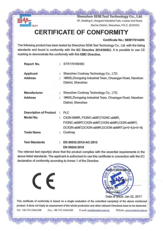 CE - Shenzhen Coolmay Technology Co., Ltd.