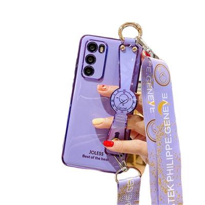 China Luxury Anti-fall Electroplate Wristband Support Lanyard For iPhone 11 12 Max Pro X XS XR 7 8 Soft Phone Case for sale