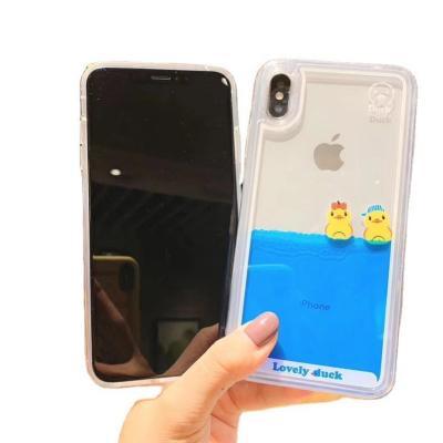 China Cartoon Image Fashion Liquid Phone Case Duck TPU Cell Phone Swimming Protective Cover For 6 7 11 pro Max X XS XR 12 for sale