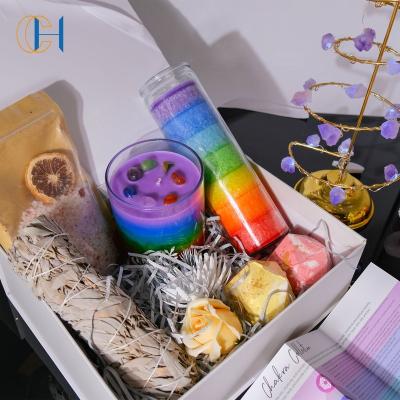 China Wholesale Custom Gemstones Recyclable Kit Healing Meditation Gift Box 7 Chakra Crystals Stones Candle Set for sale