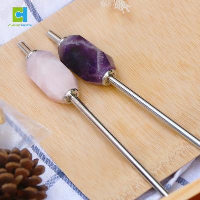 China Custom Drinkable Quartz Viable Logo Stainless Steel Rose Gold Amethyst Crystal Straw for sale