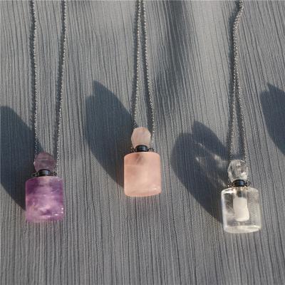 China Romantic Natural Crystal Gemstone Aroma Essential Oil Dffuser 925 Silver Perfume Bottle Necklace for sale