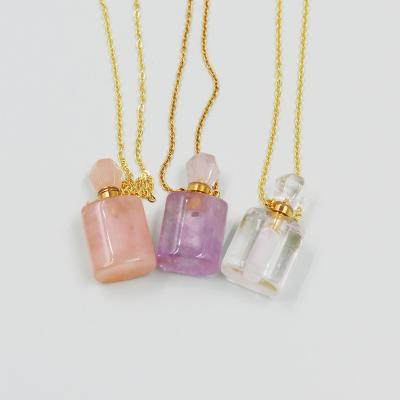 China Private Label Aromatherapy Romantic Mini Perfume Bottle Gemstone Pendant Necklace for sale