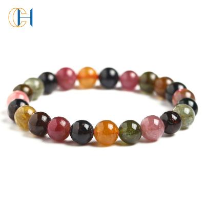 China Designer Natural Stone Rainbow Tourmaline CLASSIC Gemstone Crystal Bracelets Healing for sale