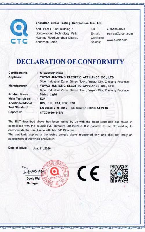 CE - Yuyao Juntong Electrical Appliances Co., Ltd.